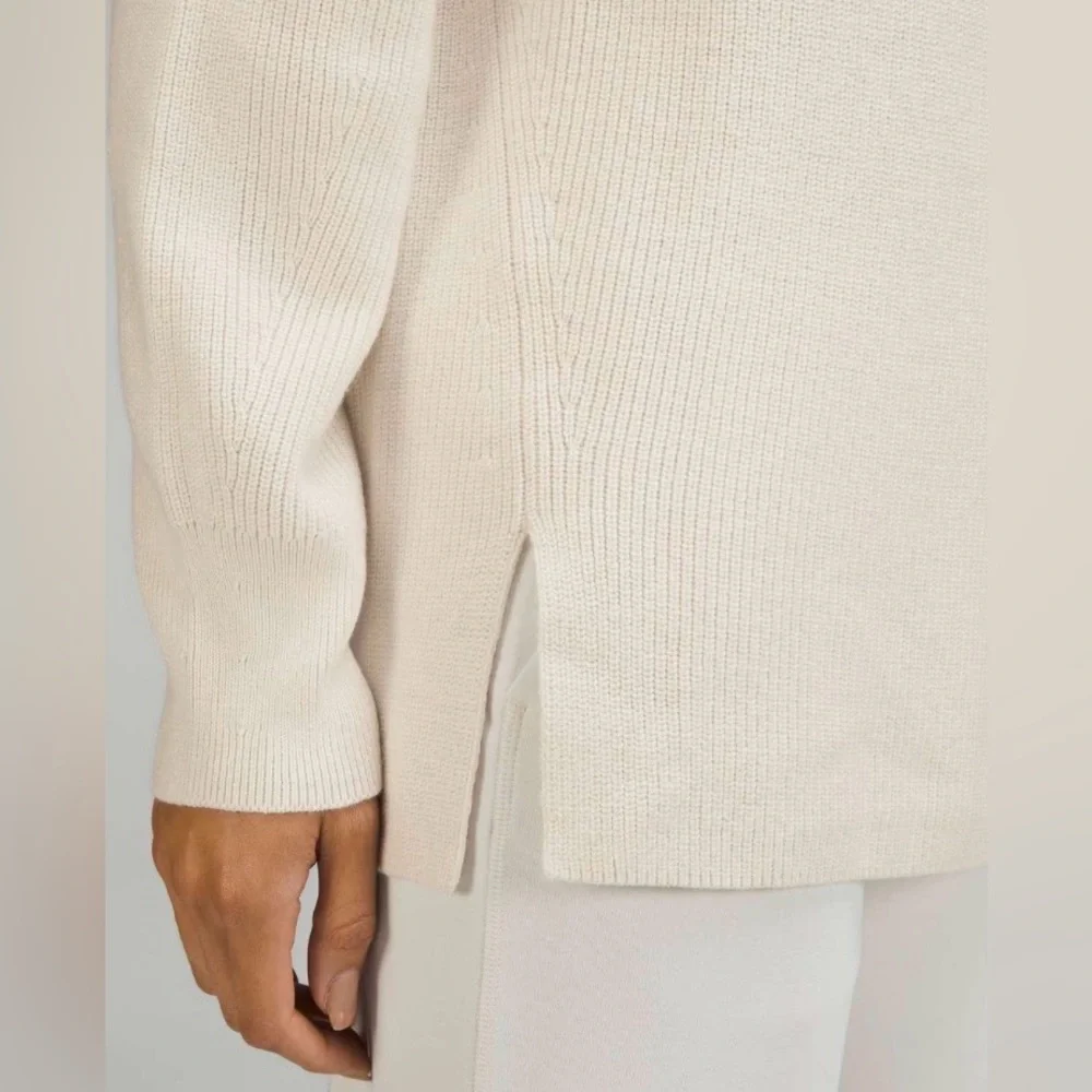 Lululemon Merino Wool-Blend Ribbed Crewneck Sweater White Opal Size 4 - Picture 2 of 7